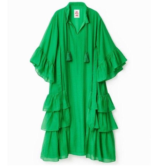 Iris Apfel x H&M Dresses & Skirts - IRIS APFEL x H&M GREEN LONG FLOWY RUFFLED KAFTAN KIMONO STYLE DRESS Medium